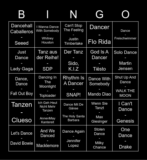 Dancing Queen Bingo Card