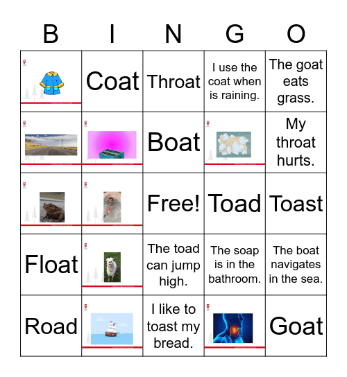 Long vowel oa Bingo Card