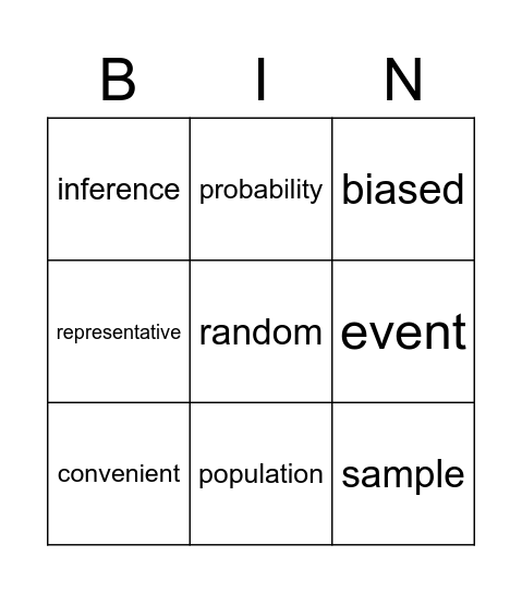 Statistics and Probabilitiy Bingo Card