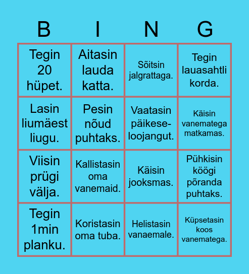 Kodused toimetused Bingo Card