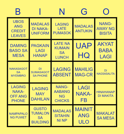 UAP SECRETARIAT BINGO CHALLENGE Bingo Card
