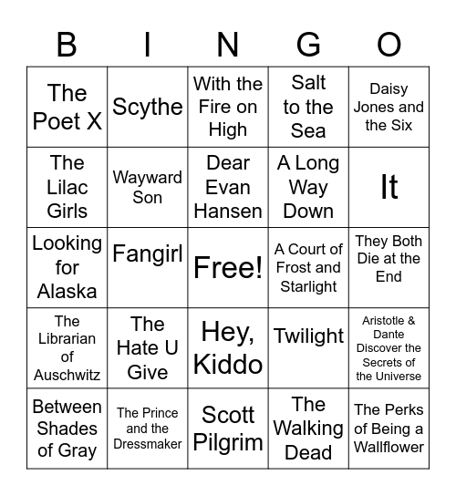 RHS READERS Bingo Book-Fest Bingo Card