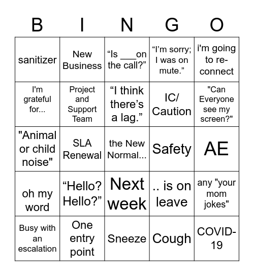 CT Fri Meeting Bingo Card