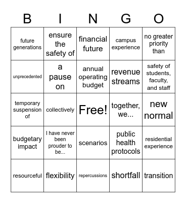 Pandemic-era University Email Bingo Card