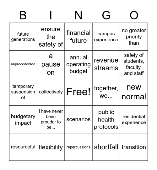Pandemic-era University Email Bingo Card