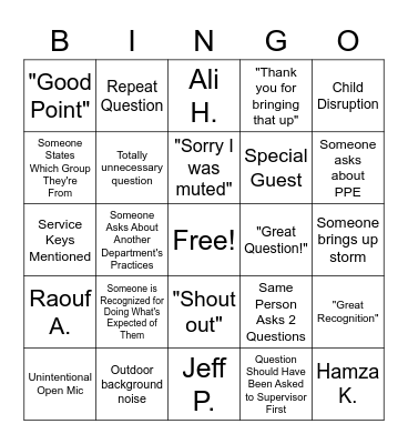 Weekly All-Hands Bingo! Bingo Card