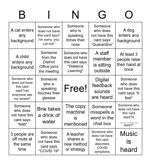 Oak Crest Digital Meeting Bingo Card