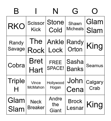 WWE Bingo Card