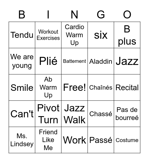 Jazz 1 Bingo Card