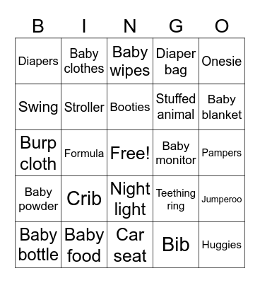Baby Shower Bingo Card