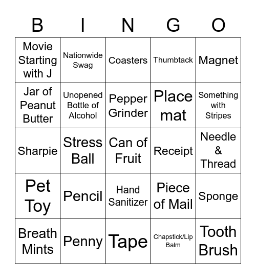 Quarantine Bingo Card