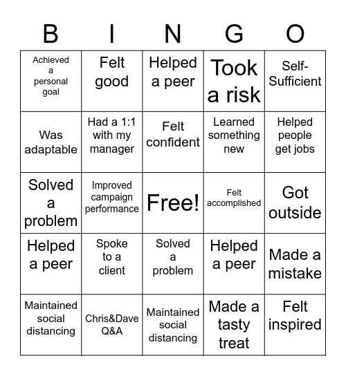 Happy Hour Bingo Card