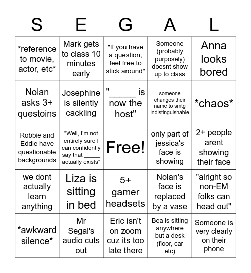 Physics Bingo Card