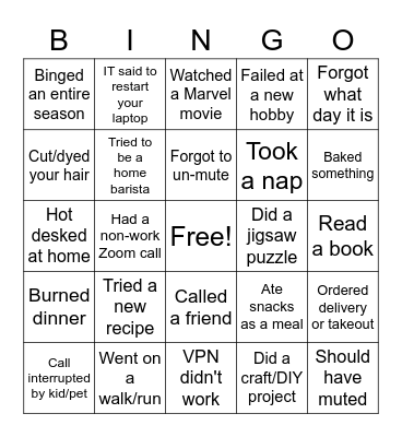 MG WFH Bingo Card