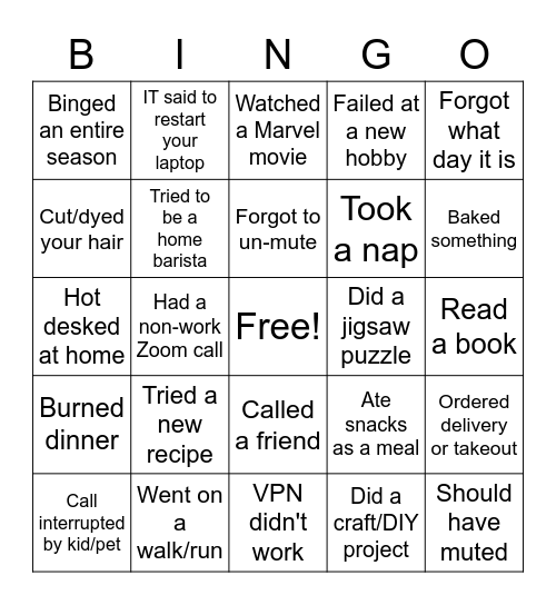 MG WFH Bingo Card