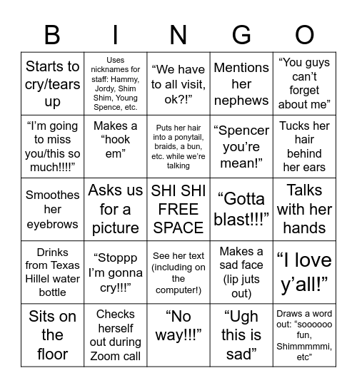 SHI SHI BINGO Card