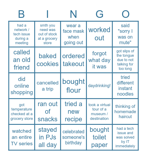 Quarantine Bingo Card