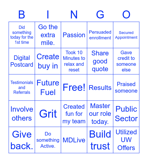Core Values Bingo Card