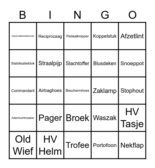 Brandweer Bingo Card
