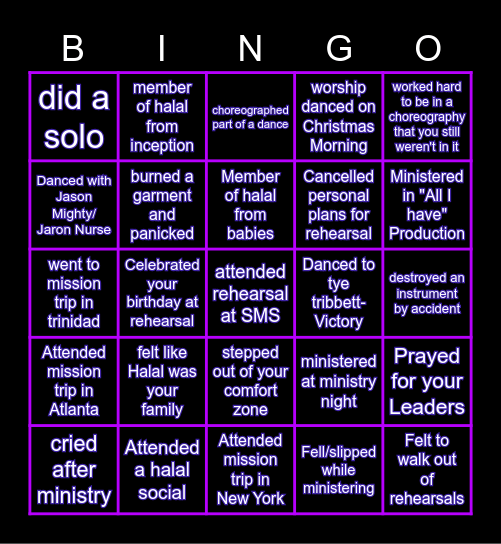 HALAL DANCE MINISTRY Bingo Card