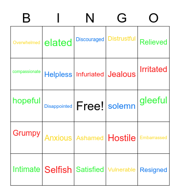 Emotions Bingo (4th-6th) Bingo Card