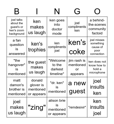 "The Darkest Timeline" Bingo Card