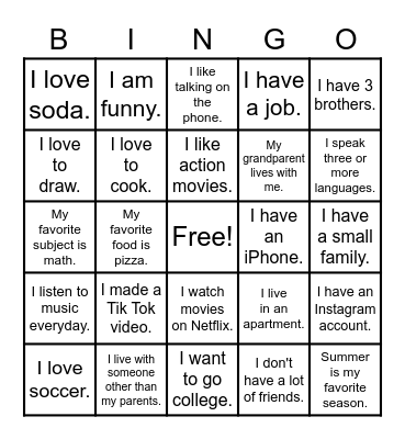 Building Relationships Bingo Card