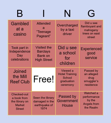 A Small Place Bingo Card