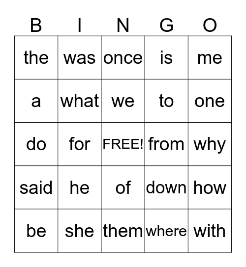 Trick Word Bingo Card