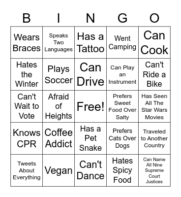 Page Bingo Card