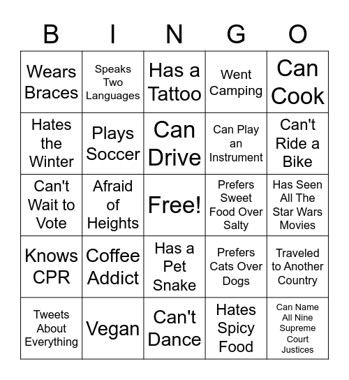Page Bingo Card