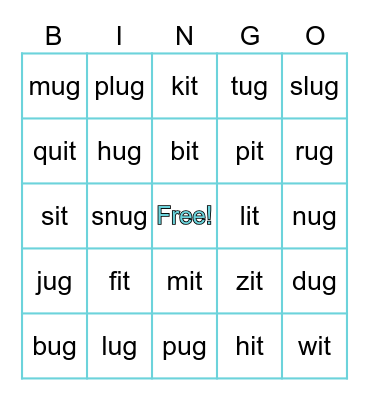 Word Family BINGO Card