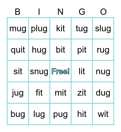 Word Family BINGO Card