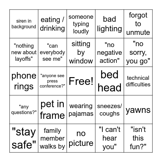 ZOOM BINGO Card