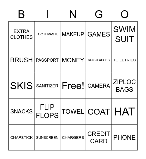 VACATION BINGO Card