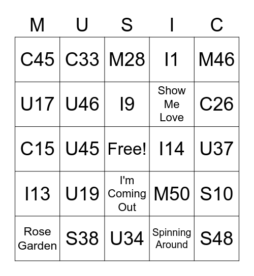 MUSIC! Bingo Card