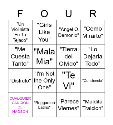 Four Songs Bingo Card