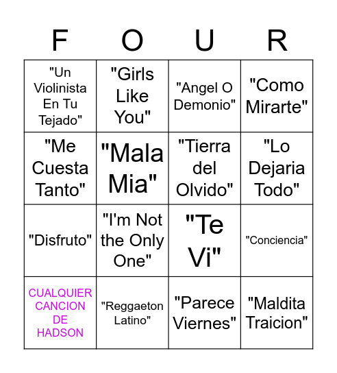 Four Songs Bingo Card