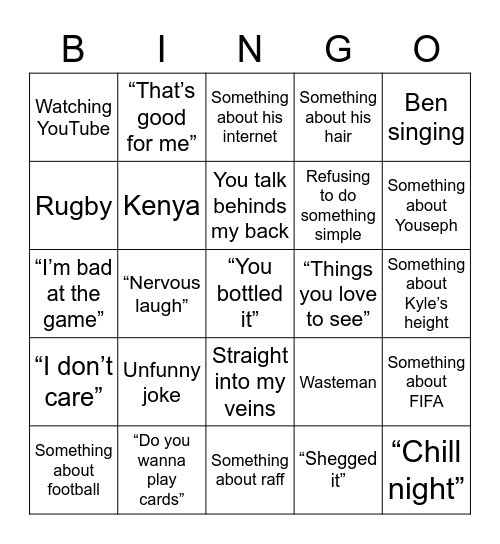 Ben Haynes Bingo Card