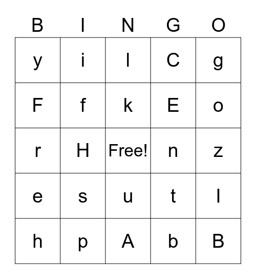 BINGO małe i wielkie litery Bingo Card