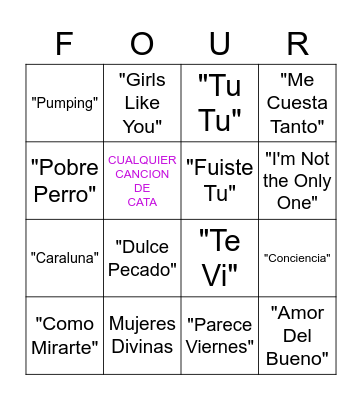 Four Songs Bingo Card