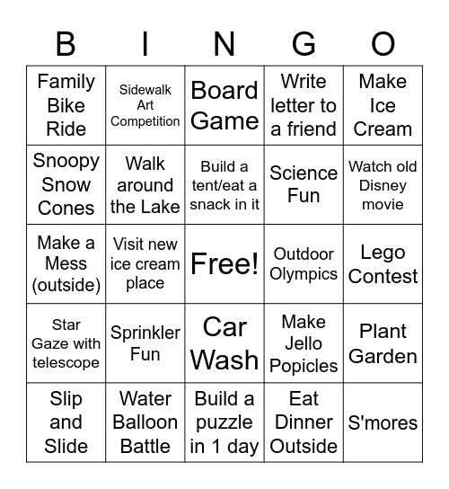 Summer 2020 Bingo Card