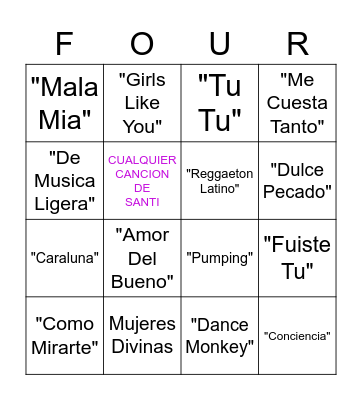 Four Songs Bingo Card