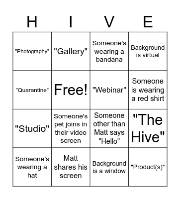 The Hive Bingo Card