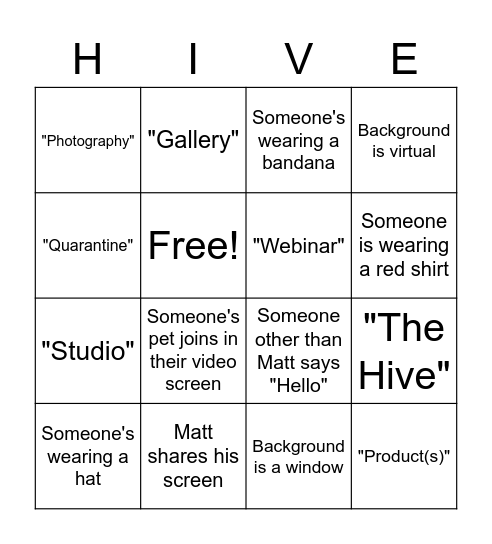 The Hive Bingo Card