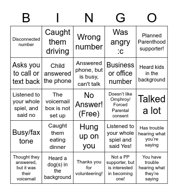 Phone Bank Bingo! Bingo Card
