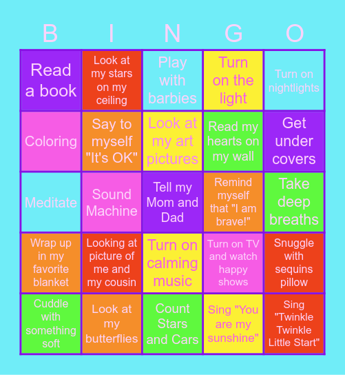 Ava's Coping Skills Bingo Card