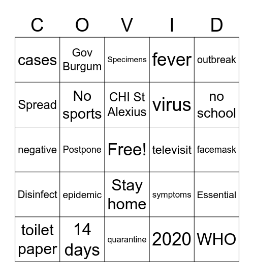 Covid Bingo Card