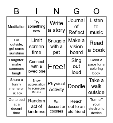 CIC Wellness BINGO Card