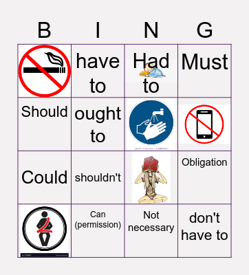 Modal verbs Bingo Card